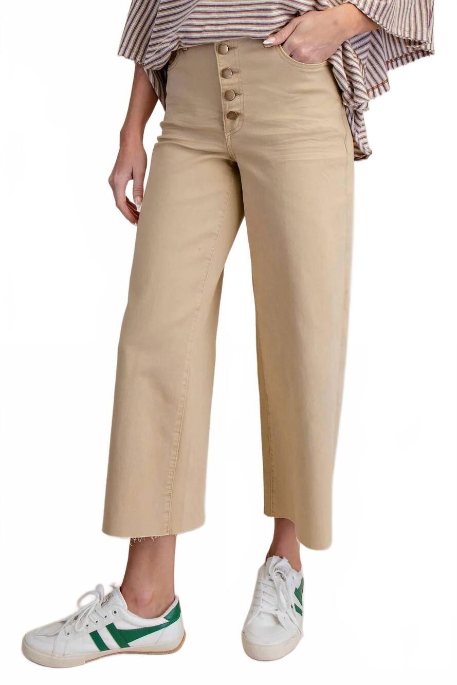 NEW EASEL button-front high-rise twill pants in khaki